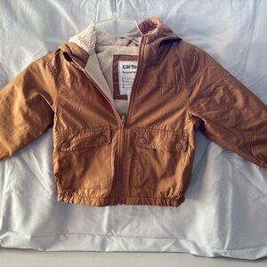 Carter's boys lightweight fleece lined jacket with hood, tan - NWT